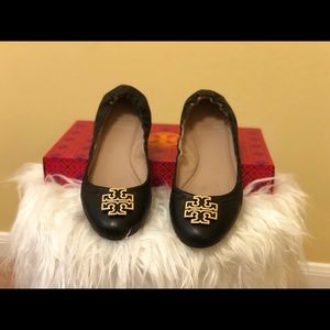 Tory Burch Black Flats with Gold Buckle NWT